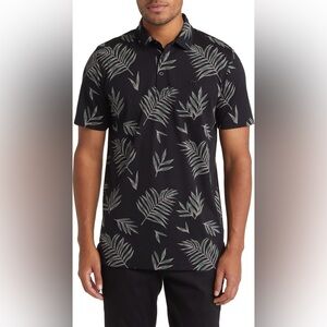 Travis Mathew Black Resort Town Leaf Print Golf Polo